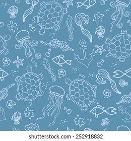Seamless pattern with sea creatures