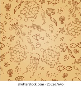 Seamless pattern with sea creatures