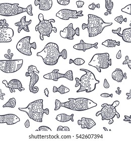Seamless pattern with sea creatures. Can be used for textile, website background, book cover, packaging.