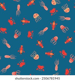 Seamless pattern with sea creatures. Design for fabric, textiles, wallpaper, packaging