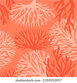 Seamless pattern with sea creatures. Endless underwater life background. Fish, sea shell, corals, starfish. Ocean wallpaper, wall art, fabric print. Summer vacation. Coral reef vector illustration.