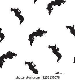 Seamless pattern Sea dragons black silhouette isolated on white background. Fantasy kids blots simple print for magical wall paper or fabric cloth. Abstract animals drawn texture, vector eps 10