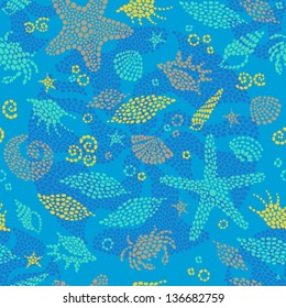 Seamless pattern with sea elements and seashells.