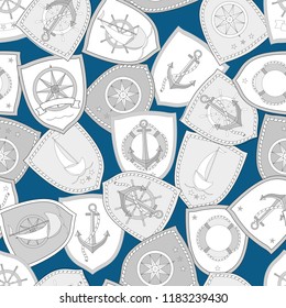 Seamless pattern from sea emblems.