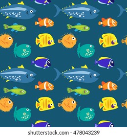 Seamless pattern with a sea fish on a blue background