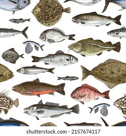 Seamless pattern with sea fishes