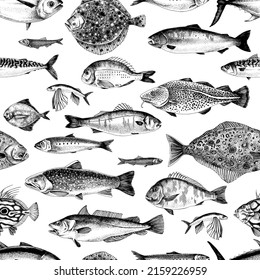 Seamless pattern with sea fishes