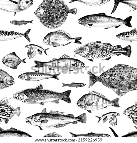 Seamless pattern with sea fishes