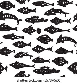 Seamless pattern with sea fishes. Can be used for textile, website background, book cover, packaging.