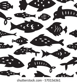 Seamless pattern with sea fishes. Can be used for textile, website background, book cover, packaging.