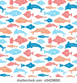 Seamless pattern with sea fishes. Can be used for textile, website background, book cover, packaging.