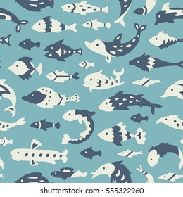 Seamless pattern with sea fishes. Endless texture for wallpaper, fill, web page background, surface texture.