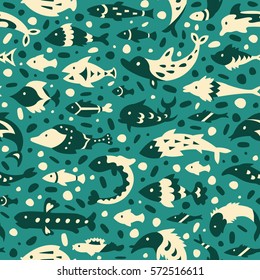 Seamless pattern with sea fishes. Endless texture for wallpaper, fill, web page background, surface texture.