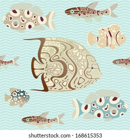 Seamless pattern with sea fishes. Vector background.
