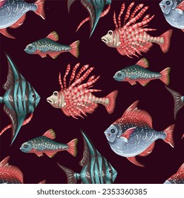 Seamless pattern with sea fishes. Vector