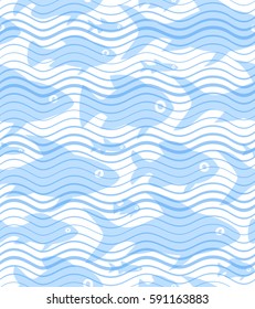 Seamless pattern with sea fishes and waves. Vector marine background.