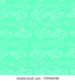 Seamless pattern sea green with hand-drawn strips of curls, spirals and waves
