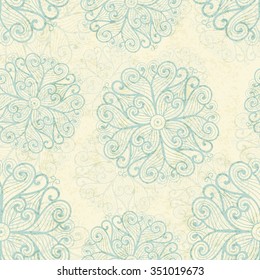 Seamless pattern with sea green snowflakes a off-white background. Pastel color palette. Stylish texture for consumer industry design, interior decoration etc