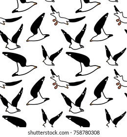 Seamless pattern with sea gulls on a white background. Vector image in a realistic style.