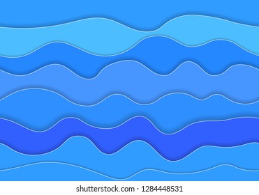 Seamless pattern sea, hand drawn waves background, wavy banner, 3D water, abstract sea, ocean, abstract waves. Vector illustration