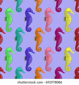 Seamless pattern with sea horse  in cartoon style. Image for wrapping paper. Vector illustration