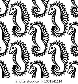 Seamless pattern with sea horse isolated on the white background