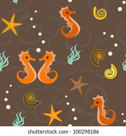 Seamless pattern with sea horses