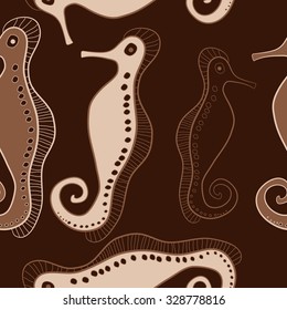 Seamless   pattern  of sea Horses, bagels, hole, spots,. Hand drawn.