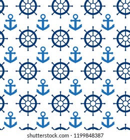 Seamless pattern with Sea horse,sailing, anchor and starfish.Cute Marine pattern for fabric, baby clothes, background, textile,wrapping paper and other decoration.Vector illustration.eps 10