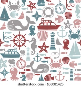 seamless pattern with sea icons