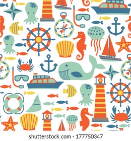 seamless pattern with sea icons