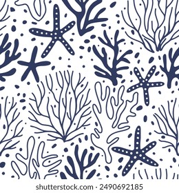 seamless pattern of sea life leaves, simple vector pattern.