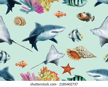 Seamless pattern with sea life theme