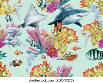 Seamless Pattern With Sea Life Theme