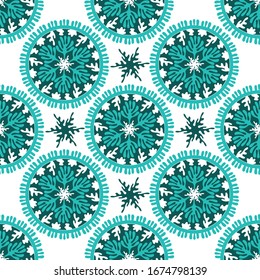 Seamless pattern with Sea Mandala. Stylized corals and algae, stars. Abstract hand drawn illustration isolated on a white background. Hand- drawn doodles for fabric, paper , and other surfaces. Aqua