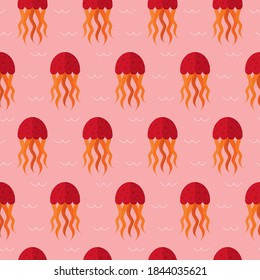 seamless pattern sea ocean jellyfish animal vector on pink background wallpaper textile giftwrap