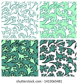 Seamless pattern with sea plant.
Texture for fabric, textile in pastel colors. 
Hand drawn vector illustration of algae.