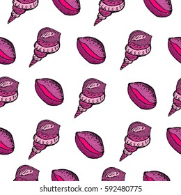 Seamless pattern with Sea shell hand drawn collection. Vector stock illustration. Black and white sketch