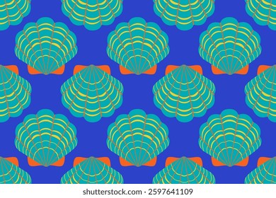 Seamless pattern with sea shells Hand drawn trendy flat style seashell. Tropical beach shells. Summer seamless pattern. Vector illustration