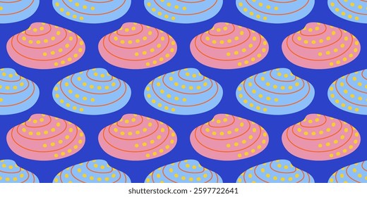 Seamless pattern with sea shells Hand drawn trendy flat style seashell. Tropical beach shells. Summer seamless pattern. Vector illustration