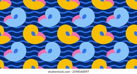 Seamless pattern with sea shells Hand drawn trendy flat style seashell. Tropical beach shells. Summer seamless pattern. Vector illustration