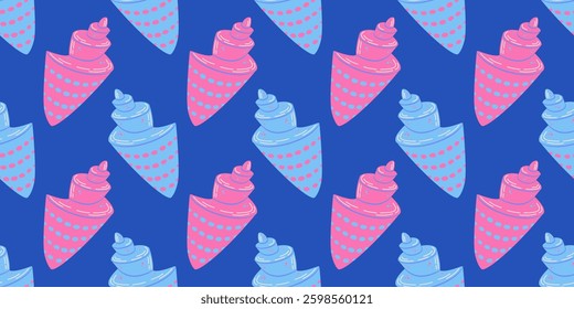 Seamless pattern with sea shells Hand drawn trendy flat style seashell. Tropical beach shells. Summer seamless pattern. Vector illustration