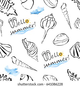 seamless pattern with sea shells on a white background