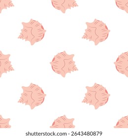 seamless pattern with sea shells in pastel colors, tropical beach shells, summer background, vector illustration in flat style, decoration print for wrapping, wallpaper, fabric