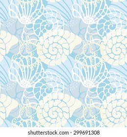 Seamless pattern with sea shells. Repeating print background texture. Cloth design. Wallpaper, wrapping  