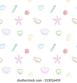 Seamless Pattern of sea shells and starfish