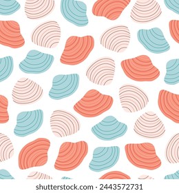 Seamless pattern with sea shells. Summer seamless pattern. Vector illustration in flat style