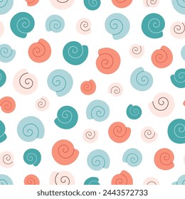Seamless pattern with sea shells. Summer seamless pattern. Vector illustration in flat style
