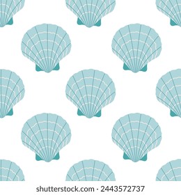 Seamless pattern with sea shells. Summer seamless pattern. Vector illustration in flat style