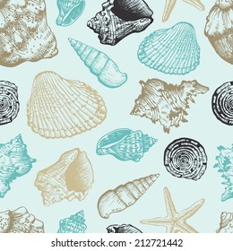 Seamless pattern with sea shells. Vector illustration.